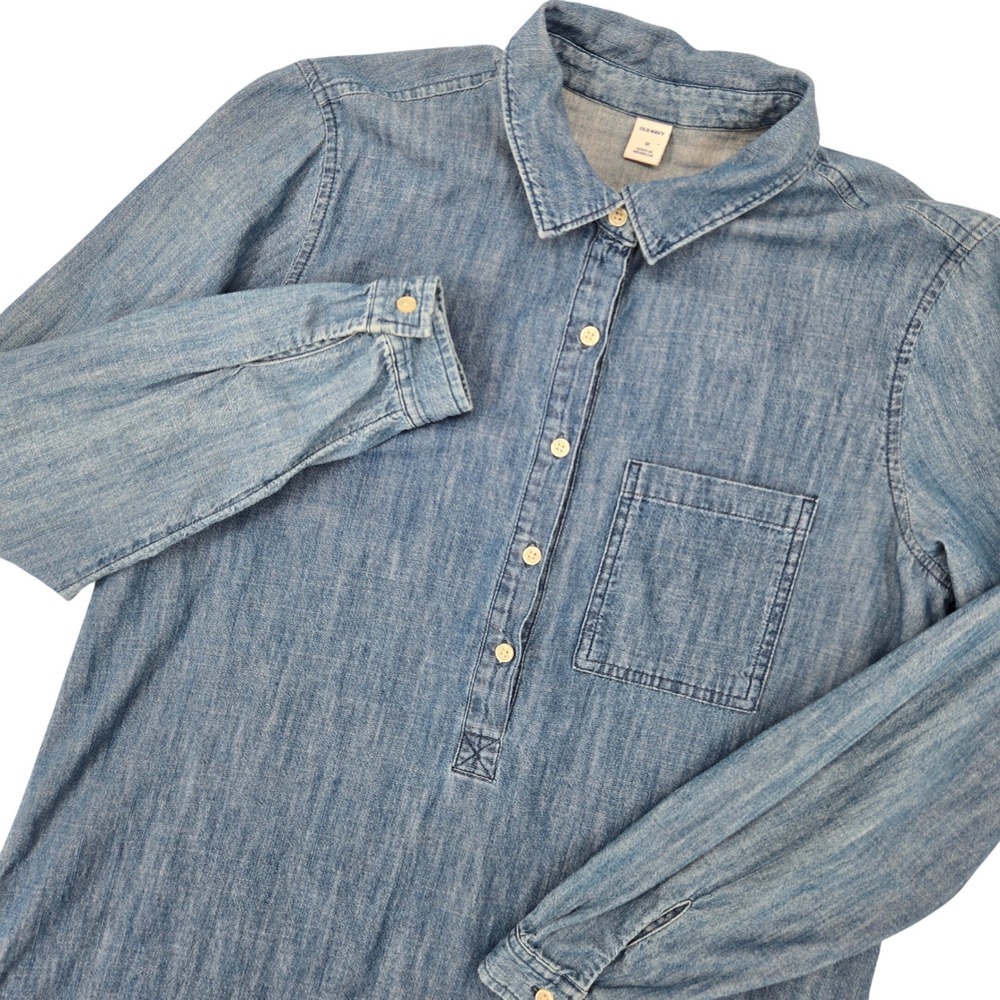 Old Navy M Chambray Shirt Dress Womens Blue Denim Casual Minimalist - Picture 1 of 8